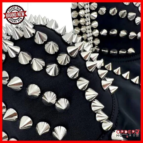 Metal Studs Bustier Crop Top Corset Rock Style Push Up Padded Underwire - Picture 5 of 7